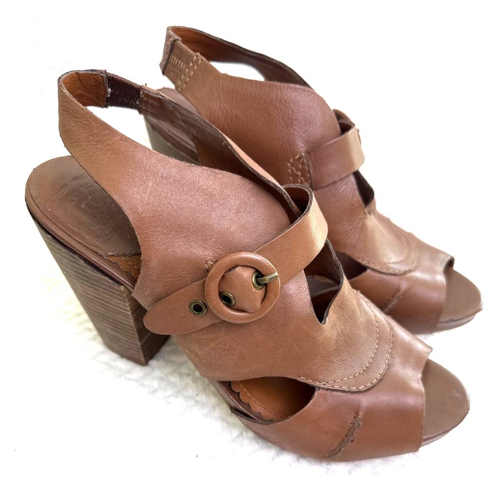 Lucky Brand Tan Leather Platform Heels Sandals Women’s 8.5 Boho - Picture 2 of 9